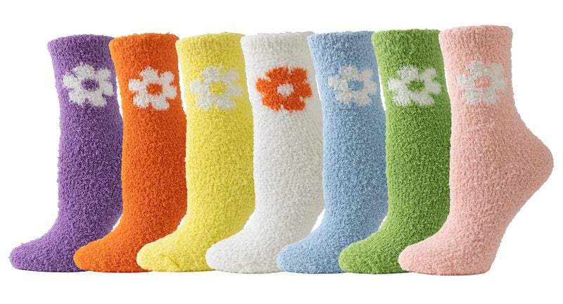 TOCONFFON Women's Cozy Fluffy Fuzzy Socks Plush Home Sleep Slipper Socks - Warm Cozy Gifts Ideas for Women 5,6,7,8 Pairs(7 Flowers) - Image 1
